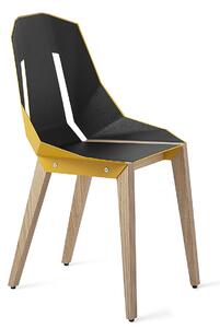 Žlutá koženková židle Tabanda DIAGO s dubovou podnoží