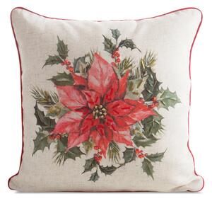 VÁNOČNÍ DEKORAČNÍ POVLAK NA POLŠTÁŘ POINSETTÍ 45X45 CM VZOROVANÁ