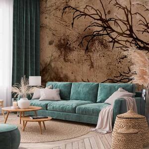 Fototapeta Vyschlá příroda - uschlý strom třešně na hnědém vintage pozadí