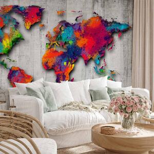Fototapeta Barevný svět - mapa světa v akvarelu na betonovém pozadí