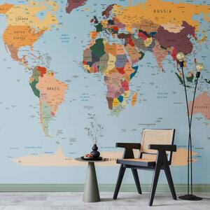 Fototapeta Lekce zeměpisu - barevná mapa světa pro učení se zemí v angličtině