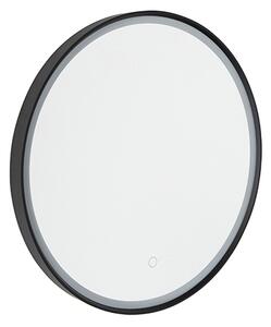 Koupelnové zrcadlo černé 50 cm vč. LED 3-krokové stmívatelné s dotykovým kulatým - Miral