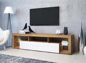 TV stolek HUGO dub wotan/bílá lesklá, šířka 200 cm