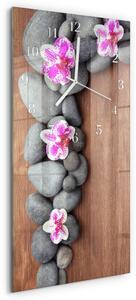 Skleněné hodiny vertikální Orchidejové kameny zsppb-30x60-00090994