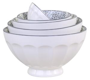 Set 5ks bílá porcelánová miska se šedými detaily uvnitř Arés - Ø15*9 cm