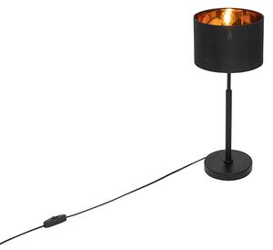 Moderní stolní lampa s látkovým stínítkem černá se zlatem - VT 1