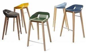 Lahvově zelená hliníková barová židle Tabanda DIAGO 75 cm s dubovou podnoží