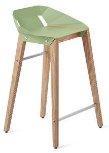 Mintová hliníková barová židle Tabanda DIAGO 62 cm s dubovou podnoží