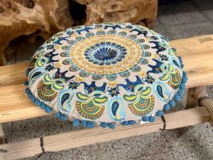 Kulatý vyšívaný polštář z Indie, průměr 40 cm