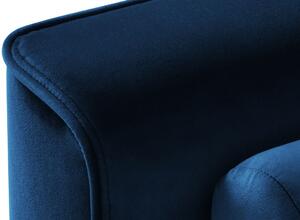 Královsky modrá sametová rohová rozkládací pohovka MICADONI Leona 225 cm s černou podnoží, levá/pravá