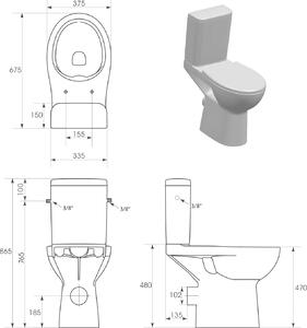 Sapho HANDICAP WC kombi zvýšené, Rimless, zadní odpad, bílá K11-0221