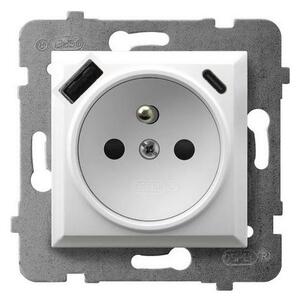 Ospel - Zásuvka domovní bez rámečku 230V + 1xUSB-A + 1xUSB-C ARIA bílá
