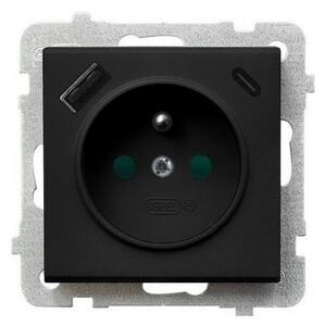 Ospel - Zásuvka domovní bez rámečku 230V + 1xUSB-A + 1xUSB-C SONATA černá