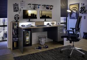 PC stůl s osvětlením Highscore 4, šedý/dub artisan