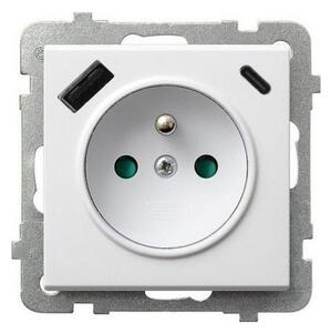 Ospel - Zásuvka domovní bez rámečku 230V + 1xUSB-A + 1xUSB-C SONATA bílá
