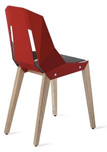 Červená koženková jídelní židle Tabanda DIAGO s dubovou podnoží