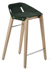 Lahvově zelená plstěná barová židle Tabanda DIAGO s dubovou podnoží 62 cm