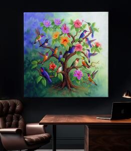 Obraz na plátně - Strom života Kolibřík v harmonii FeelHappy.cz Velikost obrazu: 40 x 40 cm