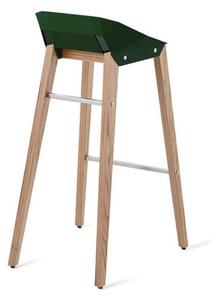 Lahvově zelená plstěná barová židle Tabanda DIAGO s dubovou podnoží 75 cm
