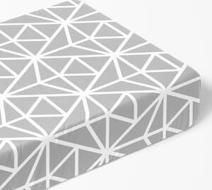 Goldea bavlněné napínací prostěradlo - bílé geometrické tvary na šedém 90 x 200 cm