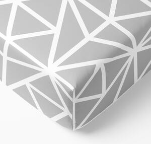 Goldea bavlněné napínací prostěradlo - bílé geometrické tvary na šedém 90 x 200 cm