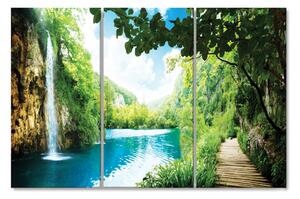 Malvis Vícedílný obraz - Vodopád u řeky Velikost: 90x60 cm