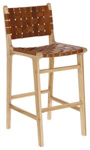 Kave Home Hnědá teaková barová židle s kůží LaForma Calixta 76 cm