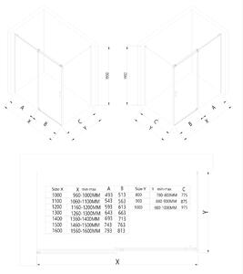 Rohový sprchový kout s posuvnými dveřmi NT806 FLEX Černý mat - Nano šedé sklo - Možnost volby tloušťky skla
