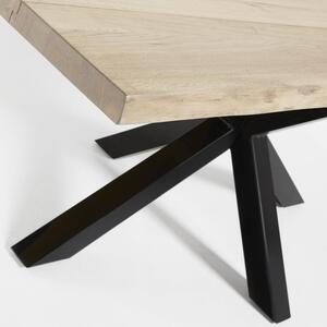 Světlý dubový dýhovaný jídelní stůl Kave Home Argo 160 x 90 cm s černou kovovou podnoží
