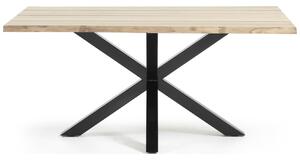 Světlý dubový dýhovaný jídelní stůl Kave Home Argo 160 x 90 cm s černou kovovou podnoží