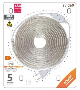 Set: voděodolný LED pásek 220V, 4,8W/m, denní, IP67, délka 5m se zástrčkou do zásuvky