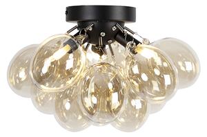 Designové stropní svítidlo černé s jantarovým sklem 3-světlo - Uvas