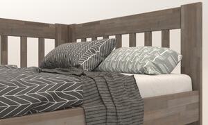 Rohová postel APOLONIE levá, buk/šedá, 140x200 cm