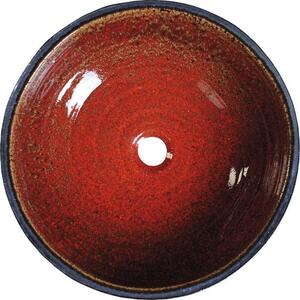 Sapho ATTILA keramické umyvadlo, průměr 43 cm, tomatová červeň/petrolejová DK007