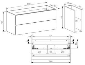 EBS Kuba Sestava skříňky se dvěma regály a deskou 141x46,8 cm, bílá/dub Kronberg 1 set