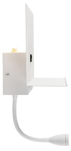 Moderní nástěnná lampa bílá s USB a flexibilním ramenem - Flero
