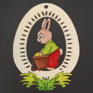 AMADEA Dřevěná dekorace vajíčko zajíc, velikost 9 cm, český výrobek