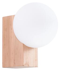 Nástěnné svítidlo Bulbo, 1x bílé skleněné stínítko, dřevo
