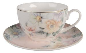 Porcelánový šálek s podšálkem s květinami Flowers – 12x9x6 cm