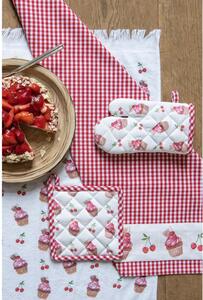 Bílý kuchyňský froté ručník s dortíčky Cherry Cupcake – 40x66 cm