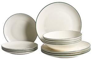 Sada 12 kusů nádobí CUMIN Porcelán Krémově bílá/Zelená