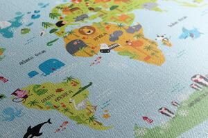 Obraz na korku dětská mapa světa se zvířátky