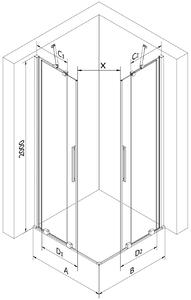 Mexen Velar Duo, sprchový kout s posuvnými dveřmi 90(dveře) x 90(dveře) cm, 8mm čiré sklo, chromový profil, 871-090-090-02-01