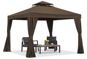 Hnědý zahradní pavilon se závěsy Valencia 3x3m Garden Point