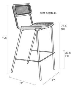 Šedá ratanová barová židle ZUIVER JORT 77,5 cm