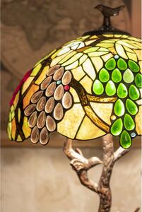 Zelená stolní lampa Tiffany s hroznovým vínem a ptáčky Leroy – 40x60 cm