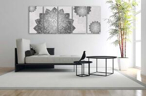 Pětidílný obraz mandala šedá Velikost (šířka x výška): 150x60 cm
