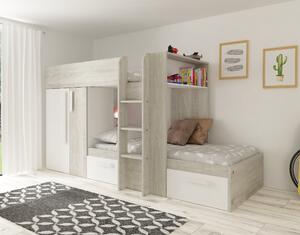 Patrová postel se skříní a úložným prostorem EMMET III pinie cascina/bílá, 90x200 cm