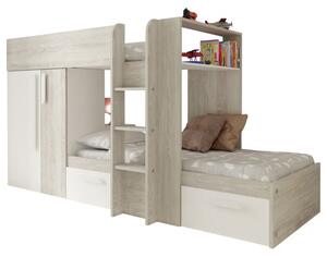 Patrová postel se skříní a úložným prostorem EMMET III pinie cascina/bílá, 90x200 cm