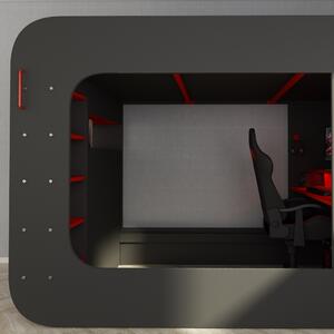 Patrová postel s PC stolem MSPACE šedá/červená